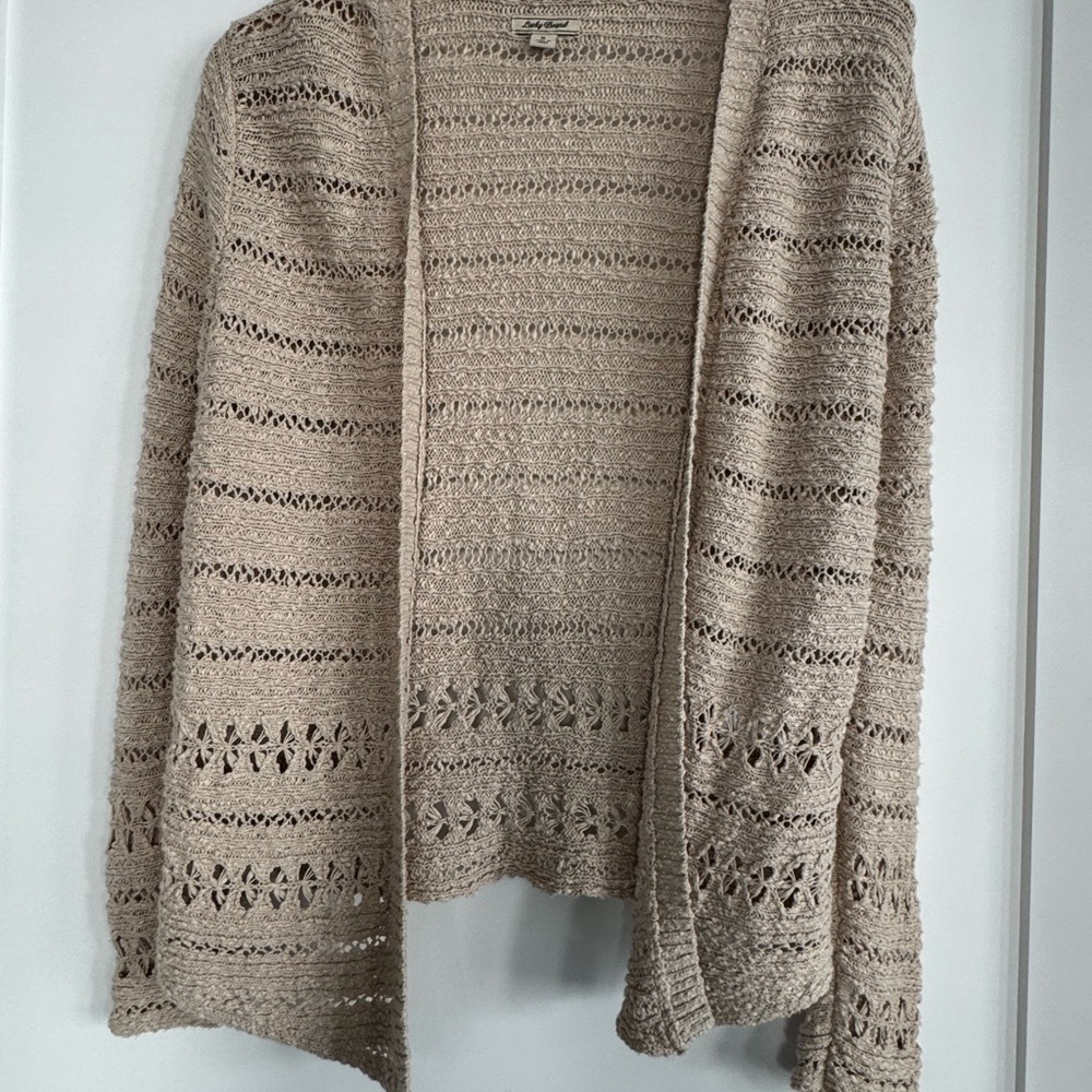 Lucky Brand NWOT Light Beige Striped Knit Cardigan - Picture 3 of 6